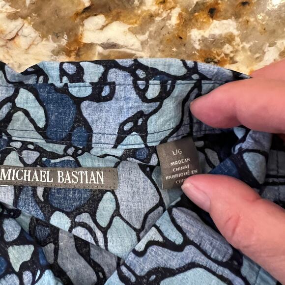 Michael Bastian Men's Blue Geometric Print Button Down Shirt - SIZE L - Picture 5 of 9